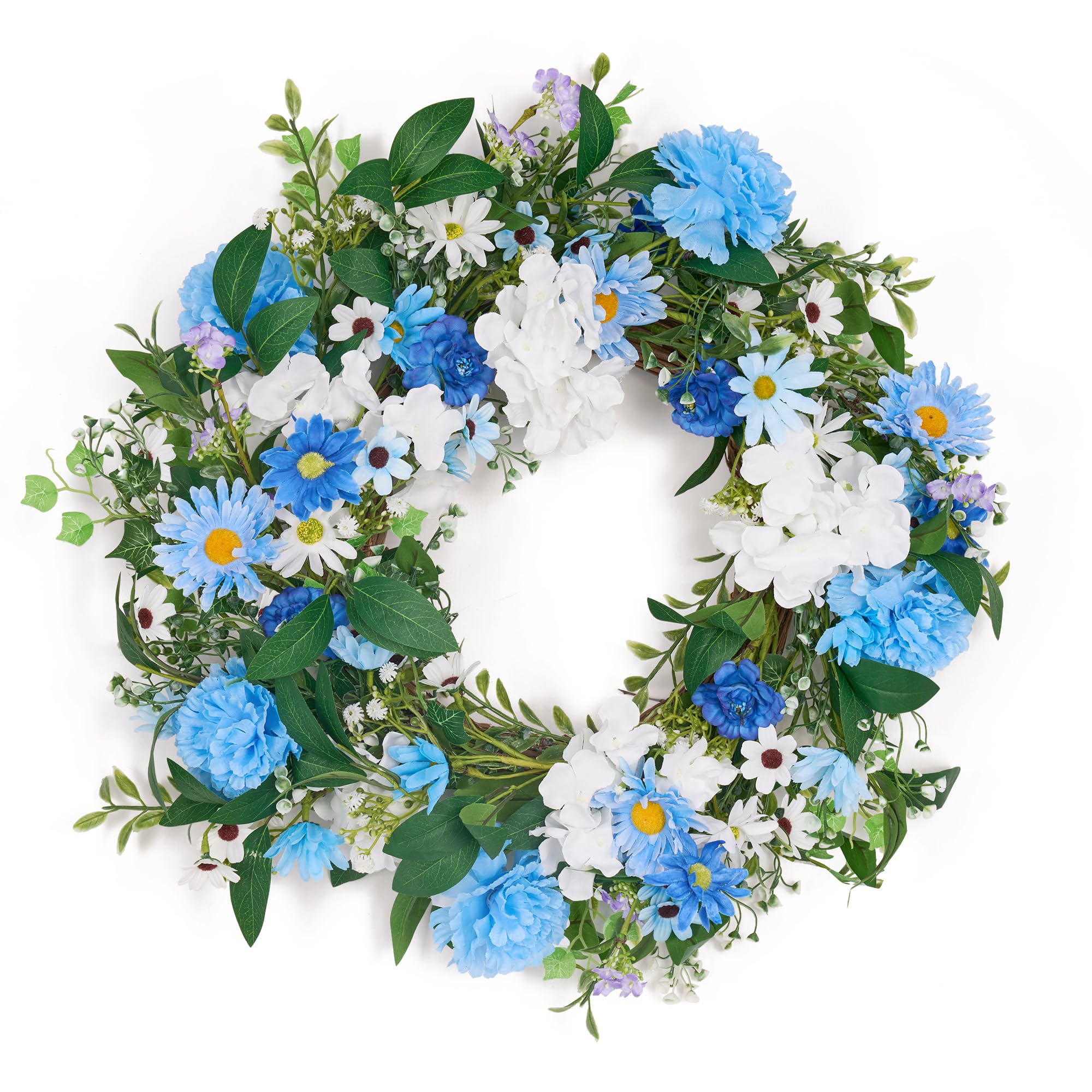Photo 1 of ***STOCK PHOTO FOR REFERENCE ONLY***GENMOUS 24 Inch Summer Spring Blue Daisy Wreath for Front Door, Rustic and Farmhouse Flower Wreath with Myosotis sylvatica, Indoor&Outdoor Wedding Wall Home Decor