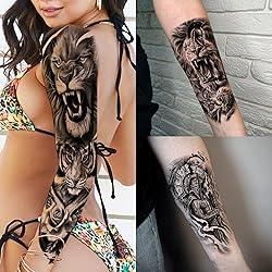 20 Sheets Lion Extra Full Arm Temporary Tattoos For