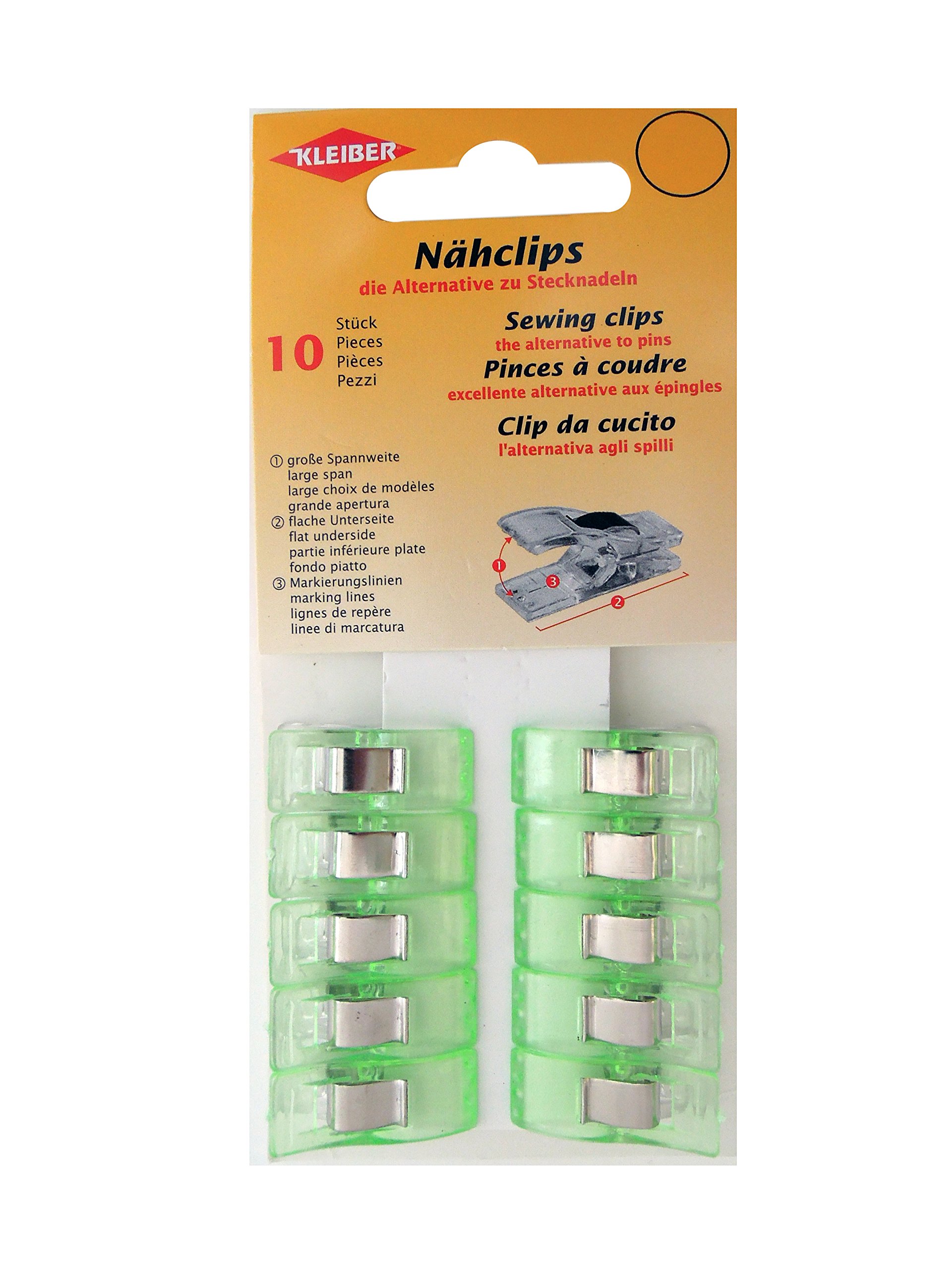 Kleiber Nähclips Accessories Plastic 2.5 x 0.9 x 1.2 cm, Plastic, grün, 2,5 x 0,9 x 1,2 cm