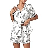 Vrtige Women's Silk Satin Pajamas Leopard Print Button Down Short Sleeve and Shorts Pj Sets