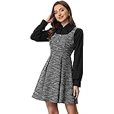 Allegra K Tweed Dress for Women's Pinafore Overall Sleeveless A-Line Plaid Tank Dresses