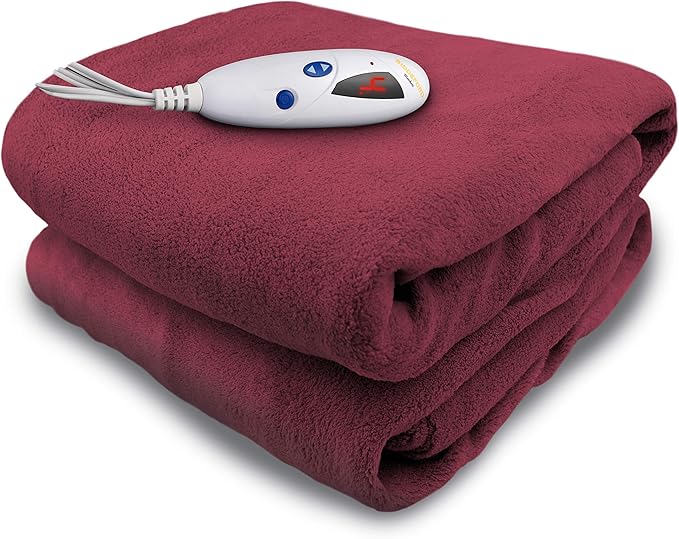 Biddeford Blankets Micro Plush Electric Heated Blanket with Digital Controller, Claret Red