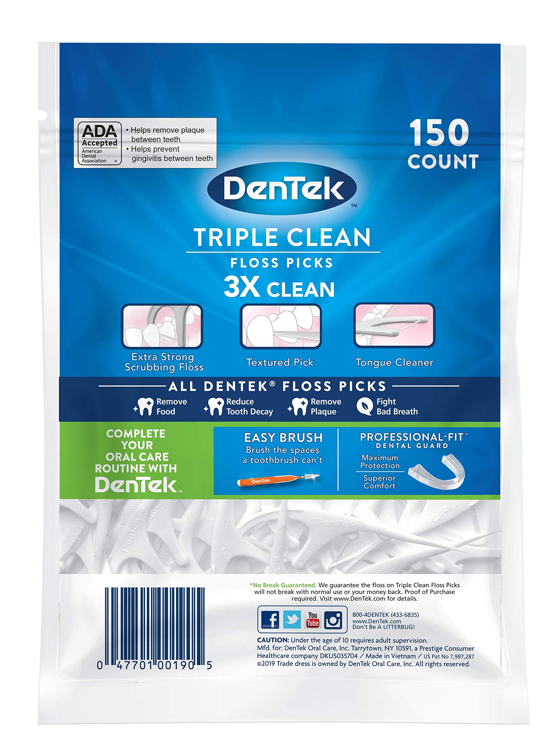 DenTek Triple Clean Floss Picks No Break Guarantee