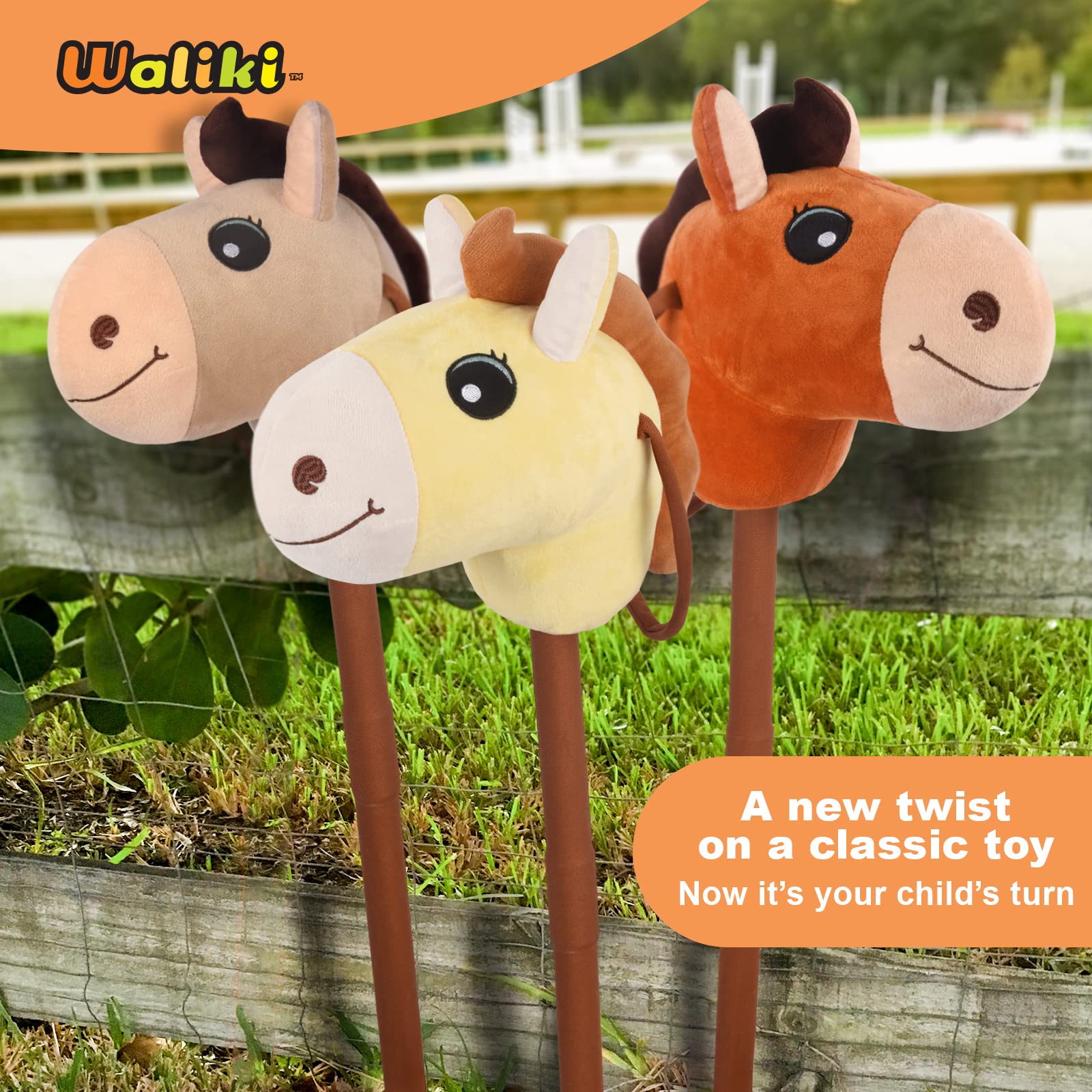 WALIKI Stick Horse Toy for Boys and Girls | Cool Cowboy Ride-On Toy | Fun Birthday Gift for Kids Ages 3 4 5 6 | Active Pretend Play for Toddlers & Preschoolers (Beige)