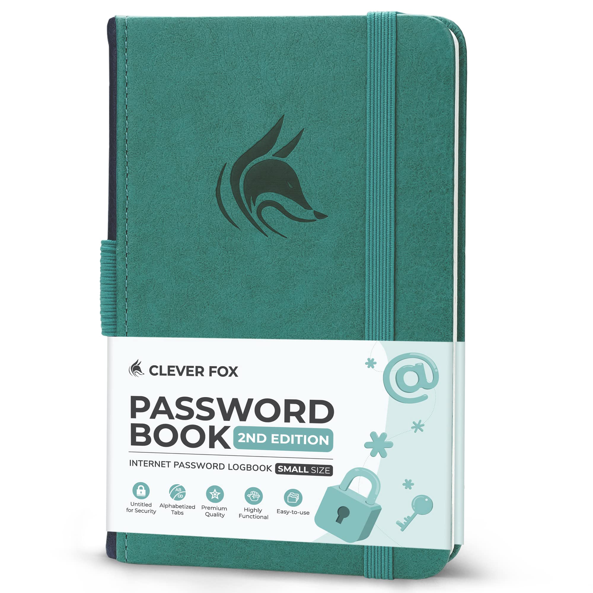 Clever Fox Password Book 2nd Edition Small – Pocket Password Keeper with Laminated Alphabetical Tabs – Internet Address Notebook & Login Details Organizer Journal – 8.9x14.2cm (Aquamarine) — image 1