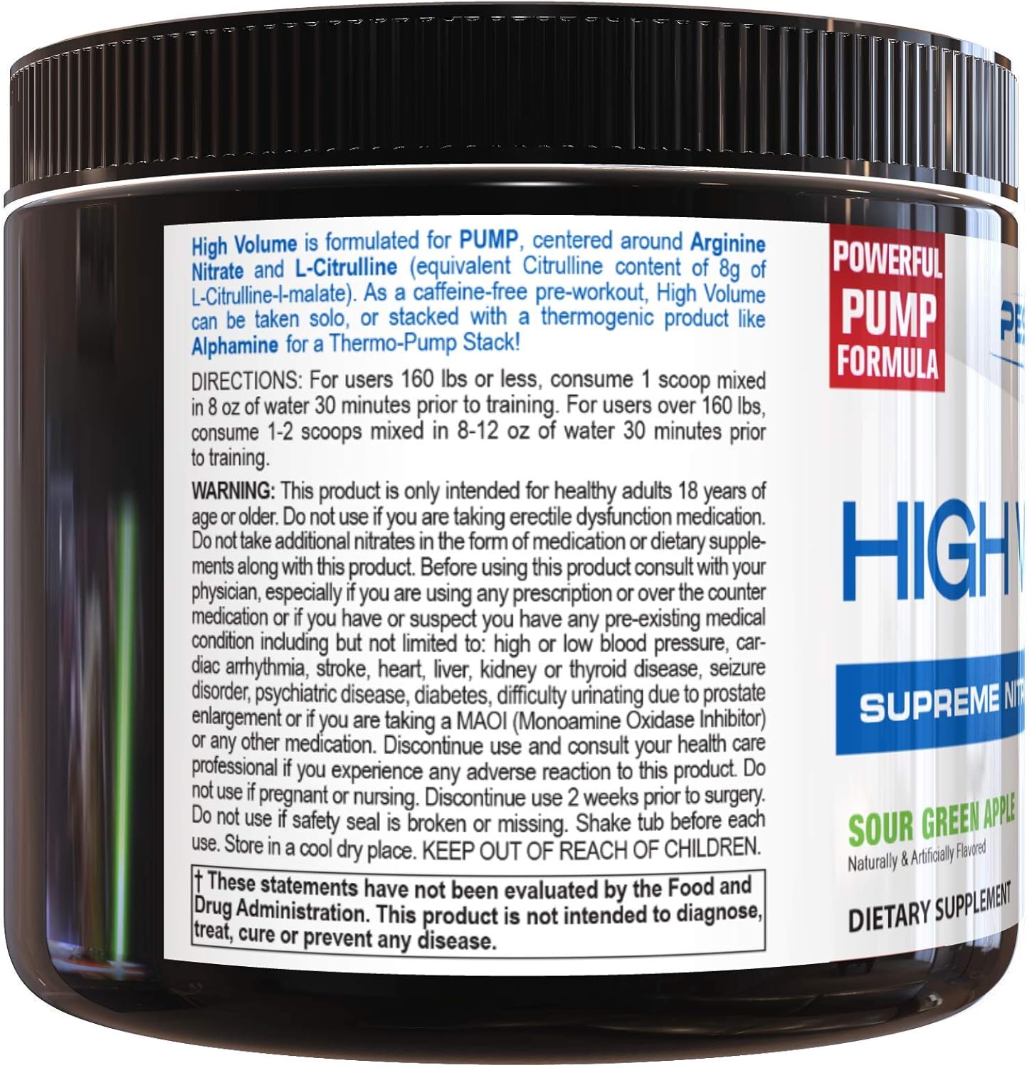 PEScience High Volume Nitric Oxide Booster Pre Workout Powder with L Arginine Nitrate, Green Apple, 36 Scoops, Caffeine Free: Health & Personal Care