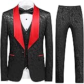 UNINUKOO Mens Suits Slim Fit 3 Piece Jacquard Suit 1 Button Shawl Collar Wedding Formal Tuxedo for Men