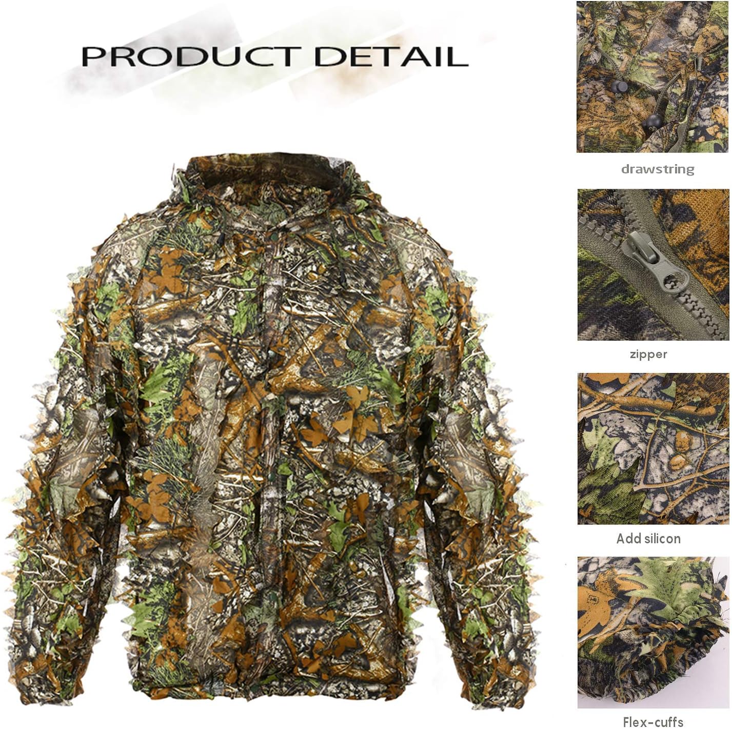 Ghillie Suit Kids Adult 3D Leafy Hooded Camouflage Clothing Outdoor Woodland Hunting Suit Sniper Costume Camo Outfit for Jungle Hunting, Military Game, Wildlife Photography, Halloween : Sports & Outdoors