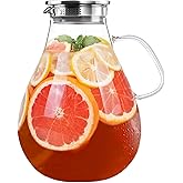 Glass Pitcher with Lid,1 Gallon Glass Water Pitcher Hot/Cold Water Jug, 128oz Juice and Iced Tea Beverage Carafe with Lid (Extra-Wide Mouth)