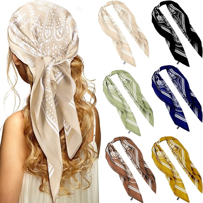 6 Pieces Silk Feel Satin Head Scarves Square Satin Wraps Neck Hair Head
