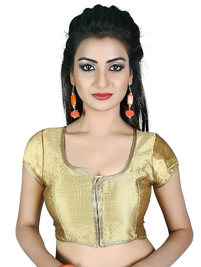 Round Neck Golden Color Blouse For Women