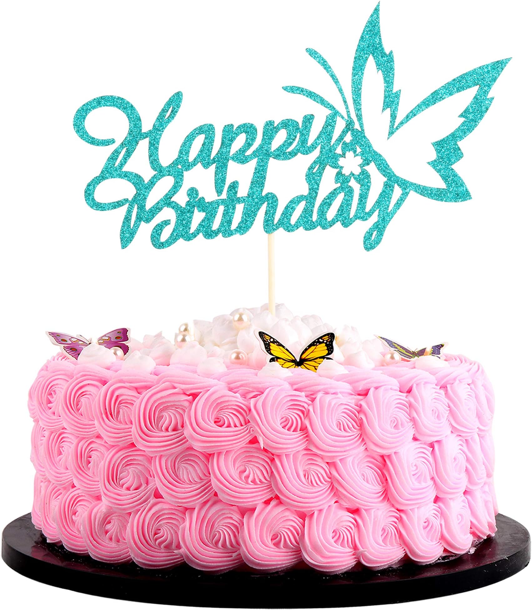 Artczlay Creative Happy Birthday Cake Topper Green Flash Butterfly Cake Topper Birthday Party Cake Decoration