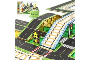 SOYEE 90PCS Magnetic Tile Road Toppers (Magnetic Tiles NOT Included) Kids Toys Magnetic Tile Accessories Creative Add-on Activity City Traffic Network Playset Sensory Play Toy Gifts for Kids Age 3 4 5 6 7