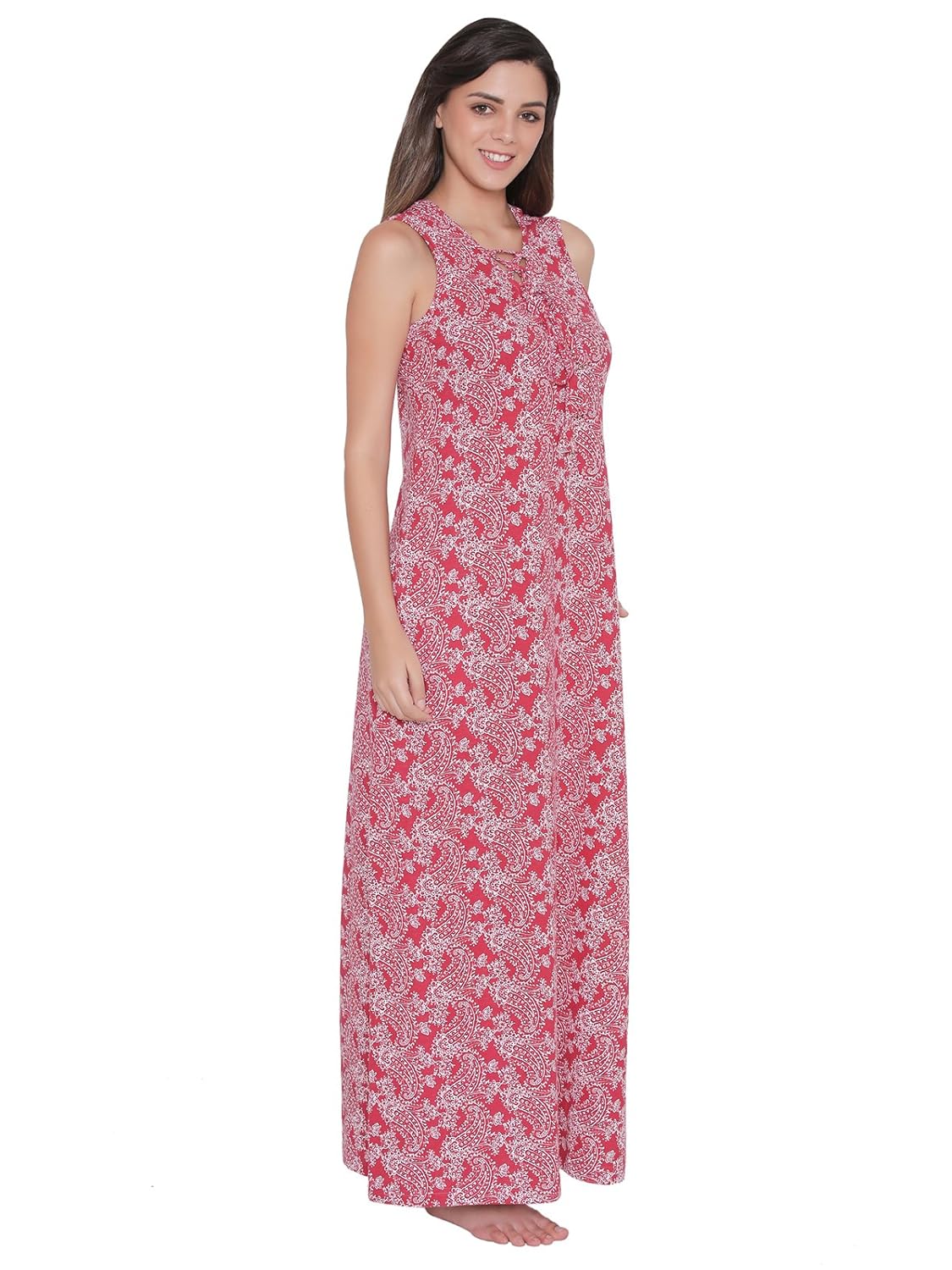 clovia womens cotton rich print long nighty