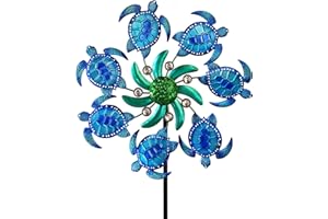 COOZZYHOUR 39" Sea Turtle Wind Spinners Metal Garden Stake-Outdoor Ocean Theme Wind Spinners - Metal Stake Yard Spinners-Wind Sculpture Yard Art Decorations for Patio,Lawn & Garden Decor-Blue