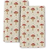 Bapcoku Cute Mushroom Kitchen Dish Towels Set of 2, Absorbent Botanic Plant Tea Towel Hand Towel for Kitchen Decor,Red Mushroom Gifts for Women,Housewarming Gifts 16x24 Inch
