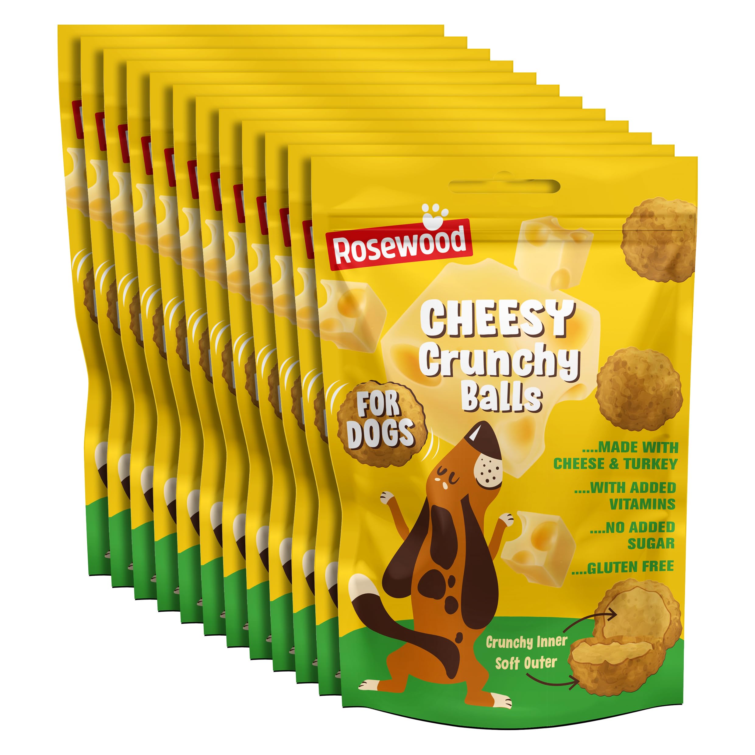 Rosewood Cheesy Crunchy Balls for Dogs - Gluten Free Dog Treats Made with Cheese and Turkey, Training Treats for Small, Medium, Large Dogs and Puppies (Case of 12 x 140g)
