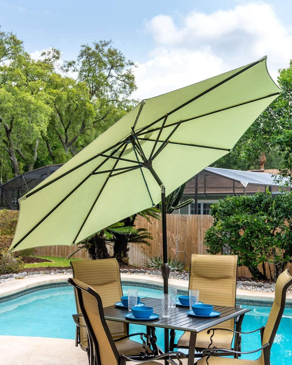 dark green outdoor umbrellas on Amazon Com Pebble Lane Living Limeumb9 Patio Umbrella Bronze Aluminum Frame With Hand Crank Push Tilt Action Vented Top Uv Water Resistant Lime Green 9 Diameter Patio Umbrellas