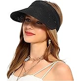 LA CARRIE Wide Brim Straw Visor for Women Sun Hat UV Protection Packable Beach Cap for Summer UPF 50+
