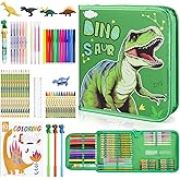 Fruit Scented Markers Set 57Pcs with Glitter Dinosaur Pencil Case & Stationery, Art Supplies for Kids Ages 4-6-8, Art Coloring Kits Box,Gifts Toy for Boys Age 5,7,Gel Pen,Pencil&Crayon Drawing Stuff