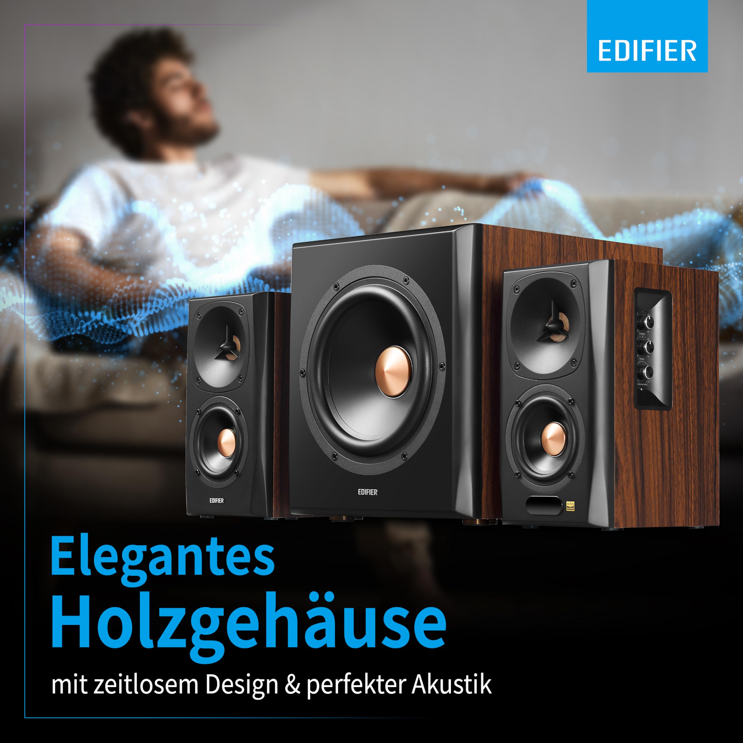 Edifier S360DB 2.1 Regellautsprecher und Subwoofer Lautsprechersystem Bluetooth V5.1 aptX kabelloser Sound für Arbeitszimmer, Wohnzimmer und kleine Räume 5