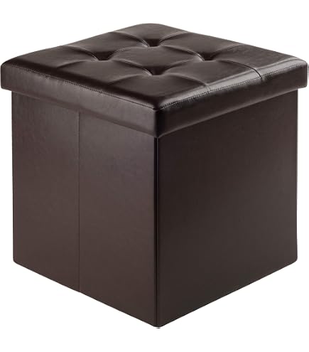Winsome Wood Ashford Ottoman With Storage – Espresso Faux Leather, 15” Cube, Foldable Base, 200 Lb Weight Capacity