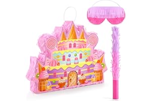 VWAERR Christmas Candyland Princess Castle Pinata with Blindfold Stick Fillable for Candy and Treats Pinata Christmas Hanging Mexican Birthday Party Games Decorations