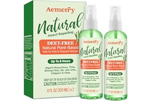 AEMERRY Mosquito Repellent Spray, DEET-Free Insect Repellent: Natural Essential Oil Bug Spray & Killer - 2-Pack, 4 oz Bottles - Safe for Family