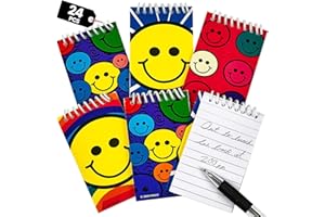 Mini Spiral Notepads - (Pack of 24) 2.4" x 3.6 inch Assorted Cute Smile Face Memo Pad Notebooks, Pocket Size Emoji Party Supp