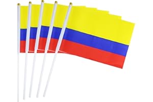 Kind Girl Hand Held Colombia Flag Colombian Flag Stick Flag Mini Flag 50 Pack Round Top National Country Flags, Party Decorations Supplies for Parades,World Cup,Sports Events,International Festival