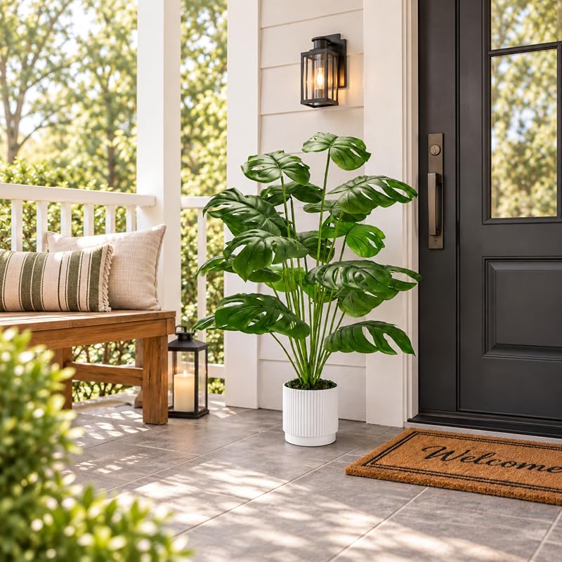 Plantas Artificiales Grandes de 28 Pulgadas, Plantas Artificiales en Maceta de Monstera para Interiores y Exteriores, Sala de Estar, casa, Suelo, Porche Delantero, decoración de árbol — foto 7 de 8