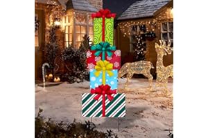 Afirst Christmas Yard Stakes Gift Box Christmas Yard Decorations Detachable 4 Stacked Gifts Box Metal Garden Stakes Outdoor Xmas Stake Lawn Pathway Outdoor Decoration