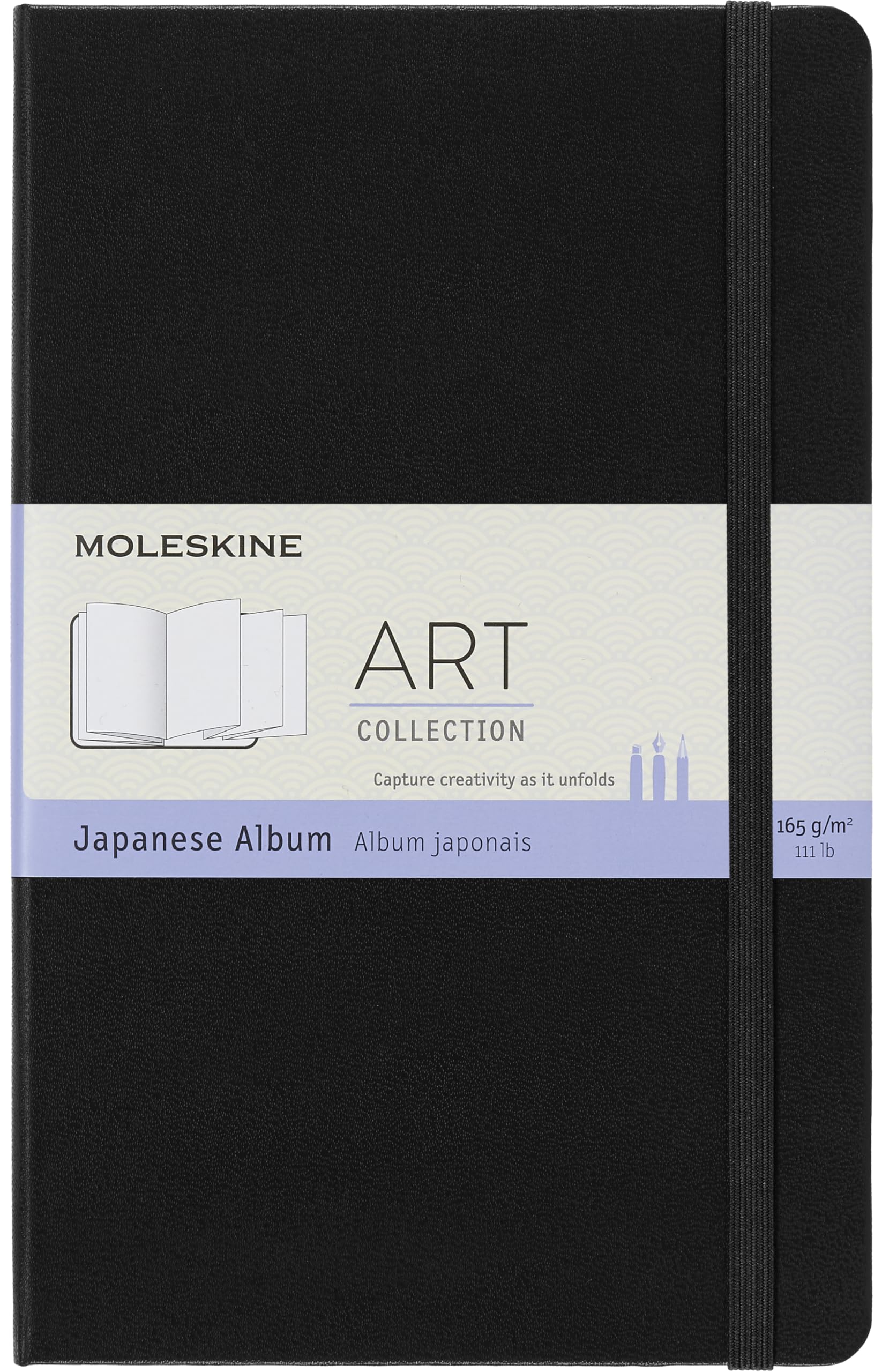 Moleskine Art Japanese Album, Sketchbook Hard Cover and Elastic Closure, Paper For Pens, Pastels and Charcoal, Black, Large, 13 x 21 cm, 48 Pages