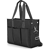 MASTLU Utility Waterproof Tote Bag with Compartments, Portable Tote Bag for Men/Women Work, Top Zipper Closure & Thick Bottom, Crossbody Work Laptop Bag briefcase Handbags(Black)