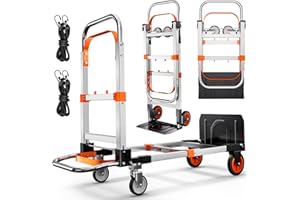 Zolpoyia 3 in 1 Folding Hand Truck Dolly Cart with Wheels, 660lbs Capacity Foldable Utility Cart Aluminum Trolley Cart Convertible Dolly for Moving Furniture Shopping for Garden Home Office Warehouse