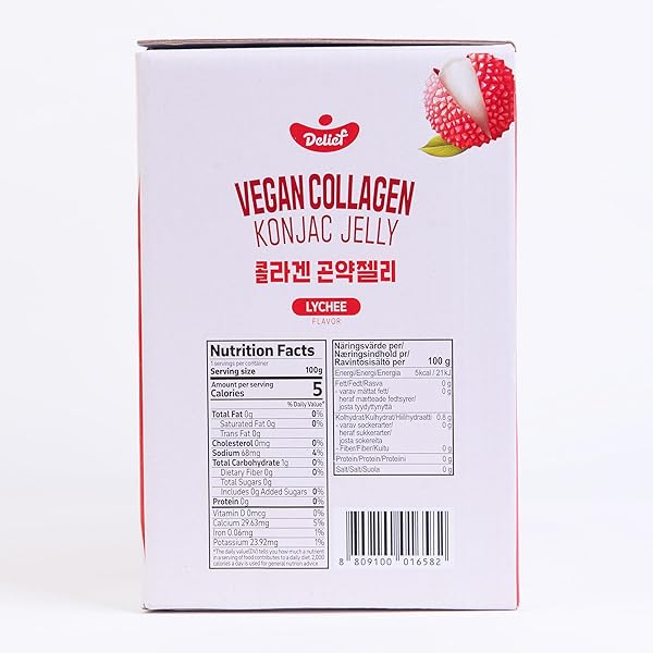 DELIEF VEGAN COLLAGEN KONJAC JELLY (LYCHEE FLAVOR) 120G X 10 PACKS – LOW-CALORIE FRUIT GEL SNACK, GLUTEN-FREE, PLANT-BASED, 7 KCAL PER POUCH