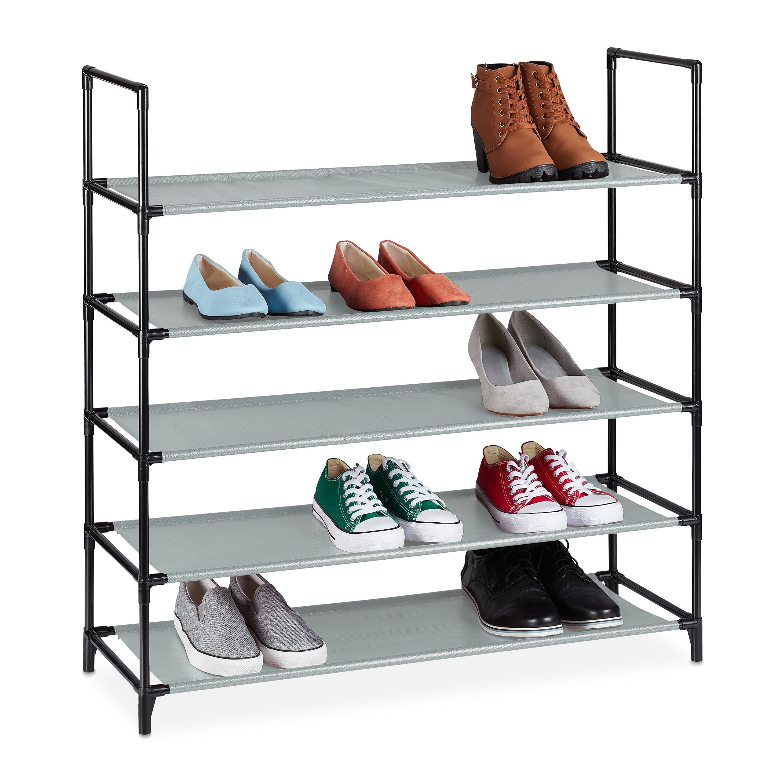 Relaxdays XL plug rack, 5 tiers, space for 20 pairs storage, 30x87.5x90.5cm, grey shoe organiser, Steel, 90.5 x 87.5 x 30 cm