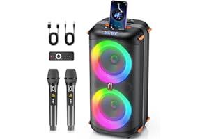 Karaoke Machine with 2 Wireless Microphones, Portable Bluetooth 5.3 Karaoke Speaker for Home Party Outdoors, PA System for Ad