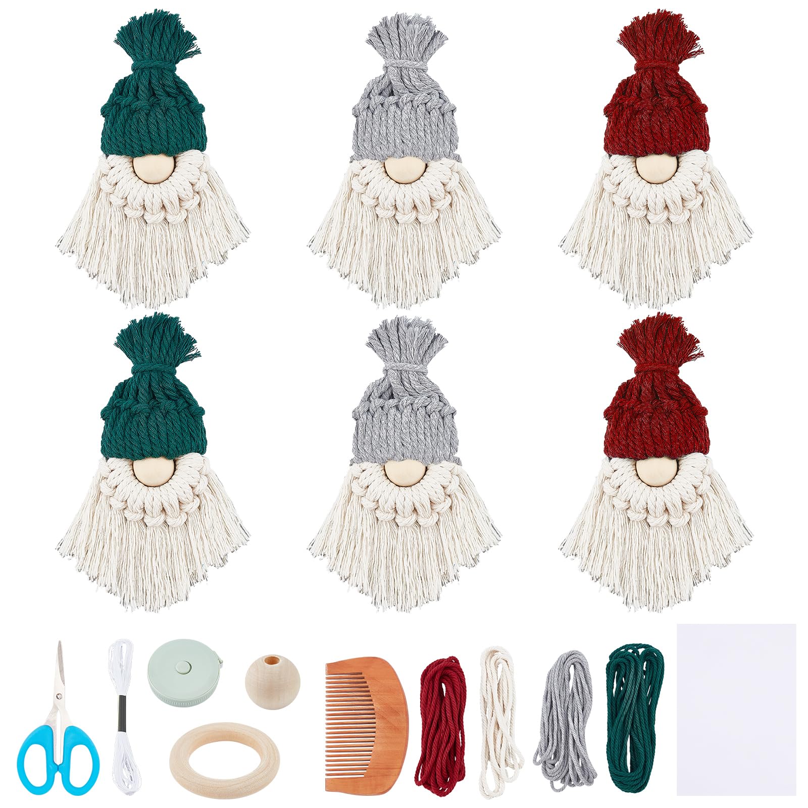 FREEBLOSS 6 Set DIY Santa Claus Kit DIY Macrame Santa Claus for Christmas Tree Decor Christmas Tree Hanging Gnomes Santa Elf Christmas Decorations