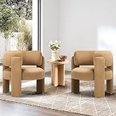 COLAMY Modern Velvet Accent Chairs Set of 2, Upholstered Barrel Chairs, Comfy Side Arm Chairs with 3 Legs for Living Room, Bedroom, Reading, Khaki