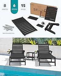 SERWALL Patio Chaise Lounge Chair, 5 Positions