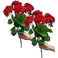 Mumiko 2PCS 18'' Artificial Geraniums Silk Flowers Plants Home Outdoor Decor Garden Ruby Red