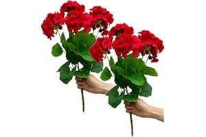 Mumiko 2PCS 18'' Artificial Geraniums Silk Flowers Plants Home Outdoor Decor Garden Ruby Red