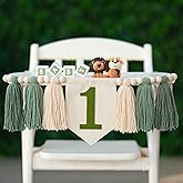 Ereniko Green Wild One 1st Birthday High Chair Banner First Highchair Banner For Baby Boys Handmade Wall Hangings Boho Wood Bead Tassel Garland 1 Birthday Party Decorations Photoshoot Props Photo Props