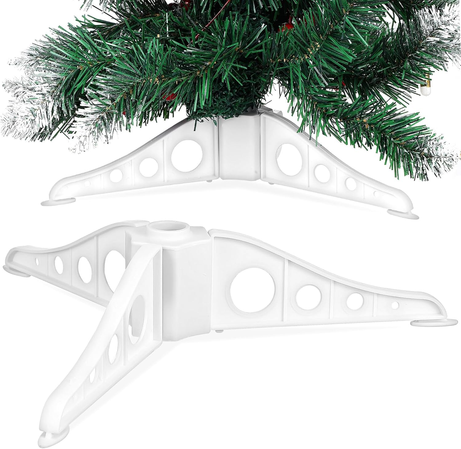 Tree Stands - BESPORTBLE Christmas Tree Stand, Folding White Artificial Christmas Tree Base Christmas Fake Tree Holder Xmas Tree Stand DIY Craft Supply for Artificial Trees