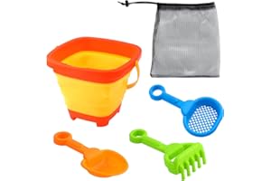 LUTER Foldable Beach Toys Set, Collapsible Beach Bucket Bulk with 3 Beach Sand Toys and Storage Mesh Bag Beach Sand Toys Set 