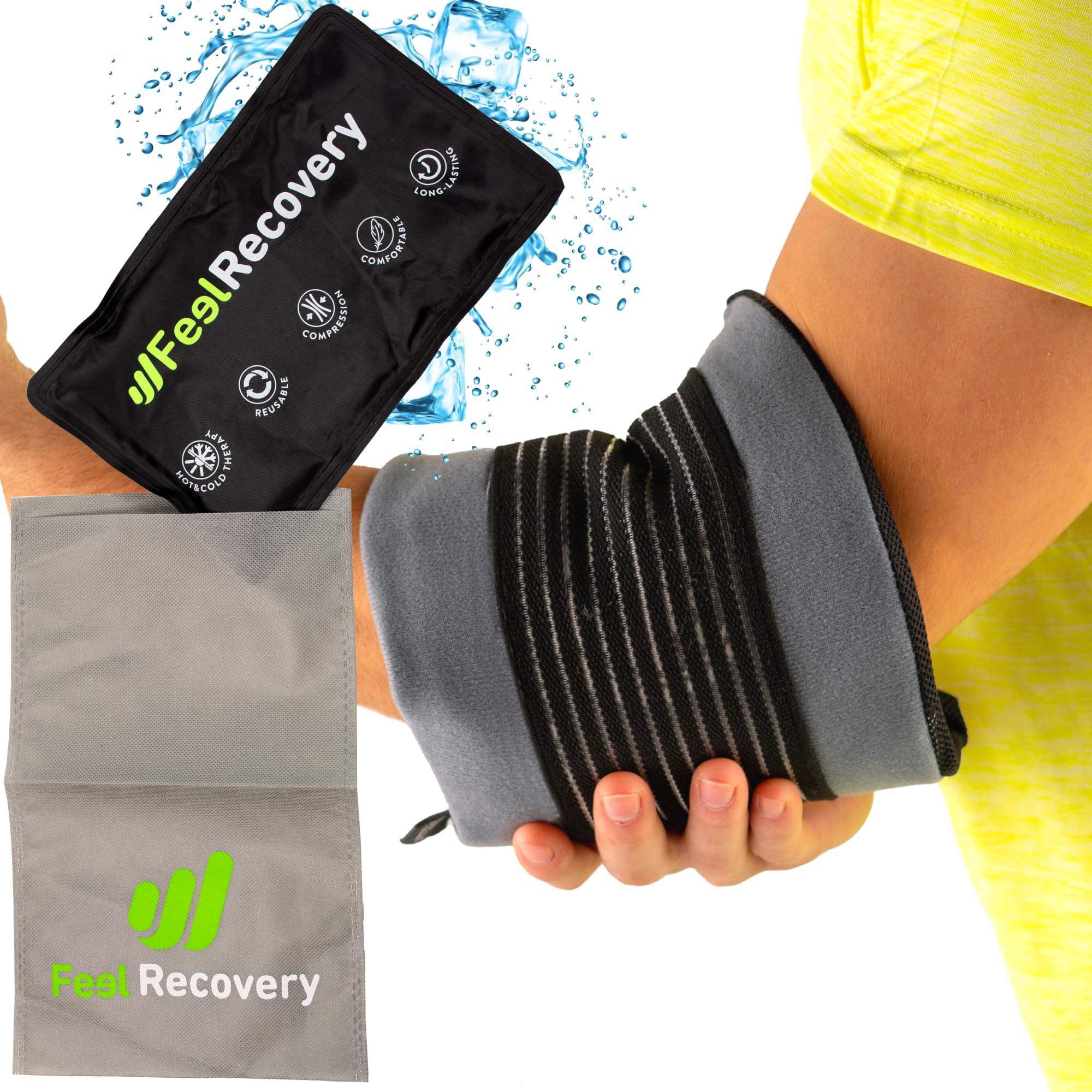 Reusable Gel Ice Packs for Elbow & Arms (28x17 cm) - Hot & Cold Compress Wrap for Tennis & Golf Injuries: Tendonitis, Fractured, Pain - Ice Bag Compress with Strap for Elbow Relief