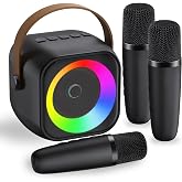 Karaoke Machine,Mini Portable Karaoke Speaker with 3 Wireless Microphones | 360&deg; Surround Sound,5 Voice Effects, 8H playtime, Bluetooth 5.0,TF/USB/AUX,Birthday Gifts for Girls and Boys Ages 3-12