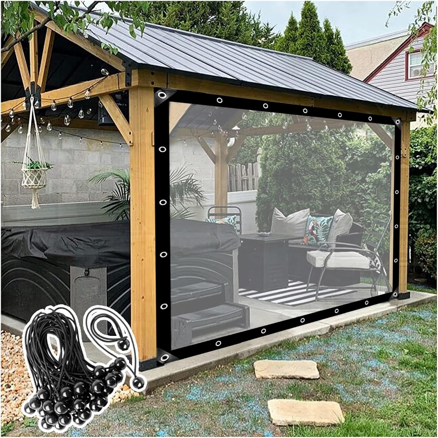 Outdoor Curtains - Outdoor Vinyl Curtain Clear Tarp Panel, Pergola Side Panels Weather Resistant Vinyl Patio Enclosure Panels, for Garden, Patio, Porch, Gazebos Grommets HSYFdy (Color : Clear, Size : 7x33ft/2x10m)