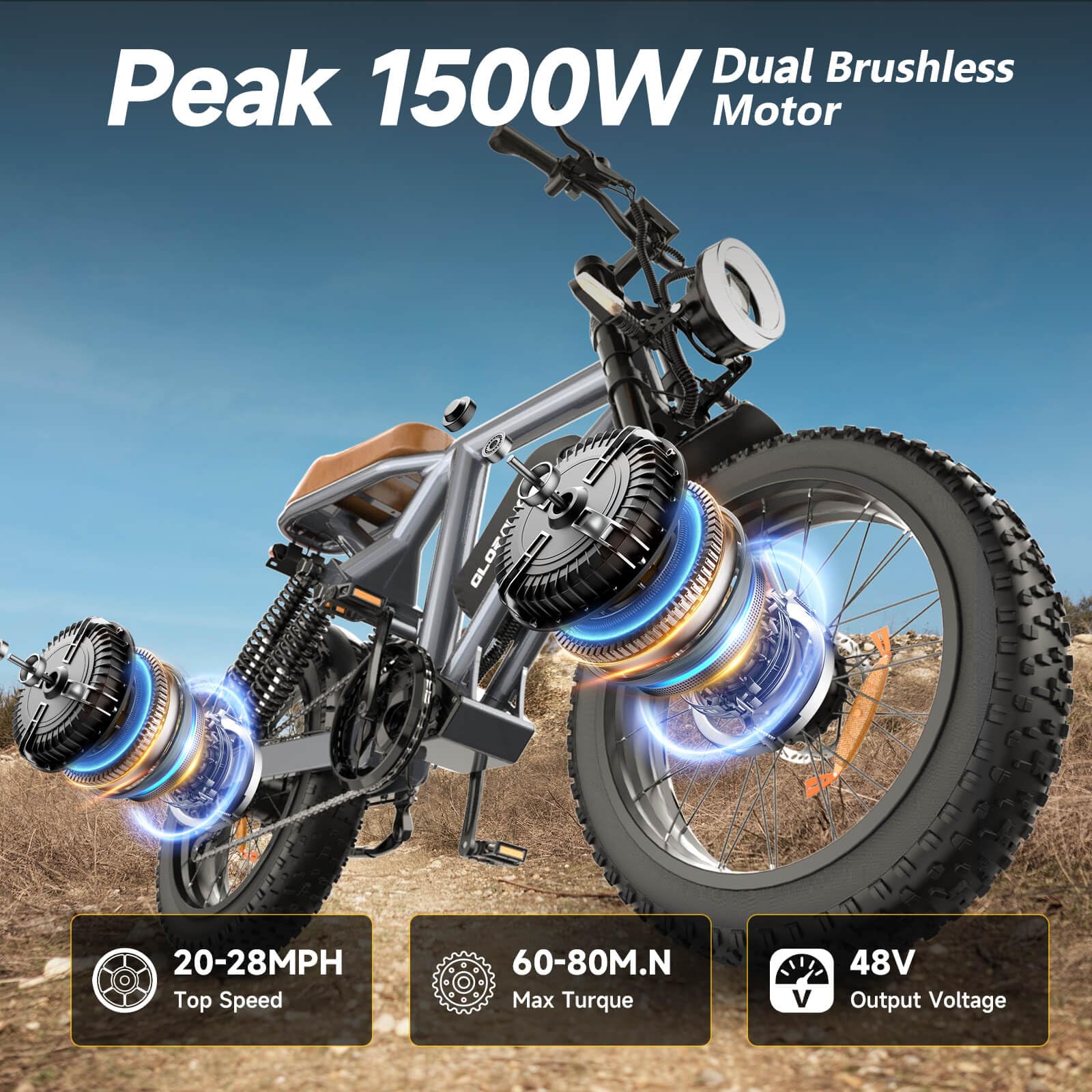 HiKeep Electric Bike for Adults - 20 x 4 Inch Fat Tire Ebike, 750W Dual Motor Ebike, 48V15.6AH Detachable Battery, 4 Riding Modes Electric Dirt Bike, 7 Speed Electric Motorcycle, UL 2849(MG-T)